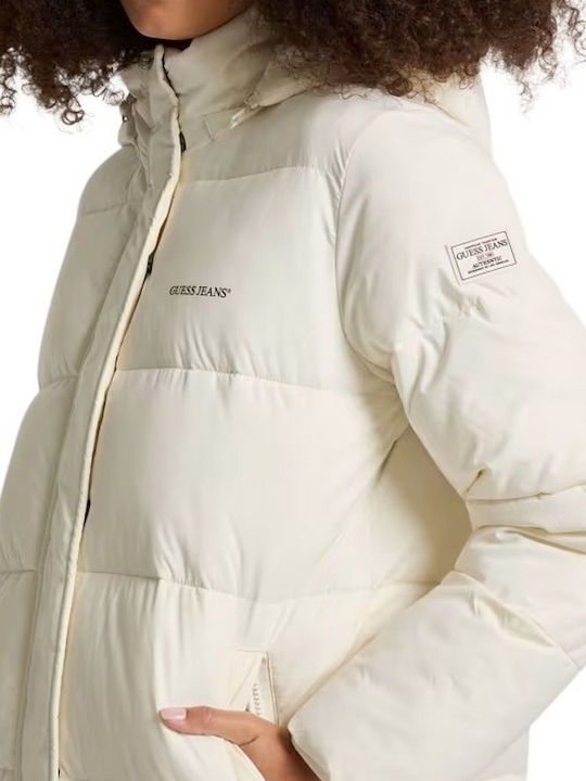 Women's Long Puffer Jacket for Winter Off White