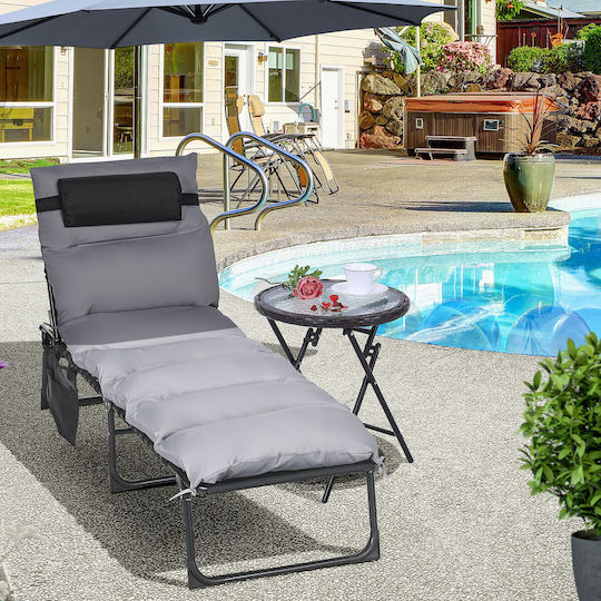 Outsunny Foldable Metallic Beach Sunbed Gray with Pillow 58x189x32.5cm