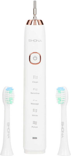 Shona Sonic Electric Toothbrush with Pressure Sensor and Travel Case White