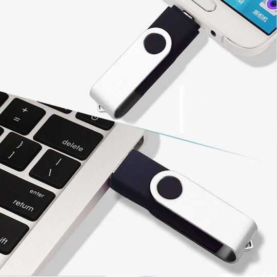 Siks Memory Stick 128 Gb 2 în 1 Usb 2.0 Type-c 360⁰ Rotativ Rezistent la Apă Compatibil cu Smartphone-uri Calculatoare Tablete Alte Dispozitive Port Usb Type-c Compatibilitate Otg Viteză Mare Gri Negru