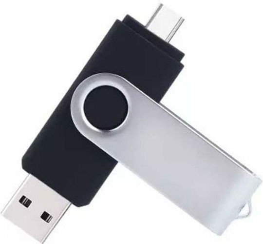 Siks Memory Stick 64 Gb 2 În 1 Usb 2.0 Tip-c Rotativ 360⁰ Rezistent la Apă Compatibil cu Smartphone-uri, Calculatoare, Tablete, Alte Dispozitive, Port Usb Tip-c, Compatibilitate Otg, Viteză Mare, Gri Negru