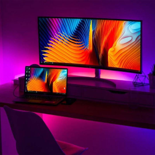 Ταινία LED Τηλεόρασης 220V RGB Φως 3m με Τροφοδοτικό & Τηλεχειριστήριο