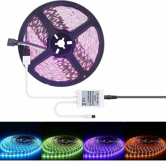 Rezistent la apă Bandă LED 12V RGB Lumină 5m Tip SMD5050 cu Sursă de alimentare & Telecomandă