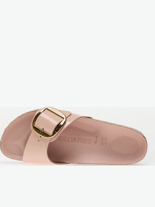 Madrid Big Buckle Leather Women's Flat Sandals in Pink Color Narrow Fit