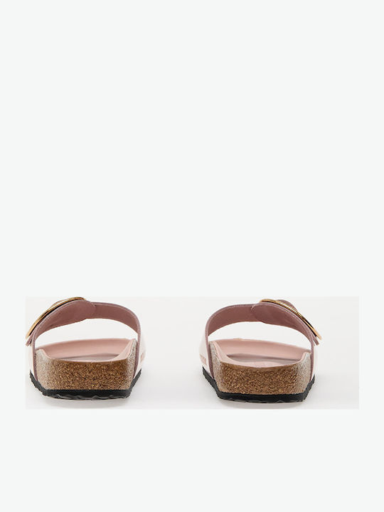 Madrid Big Buckle Leather Women's Flat Sandals in Pink Color Narrow Fit