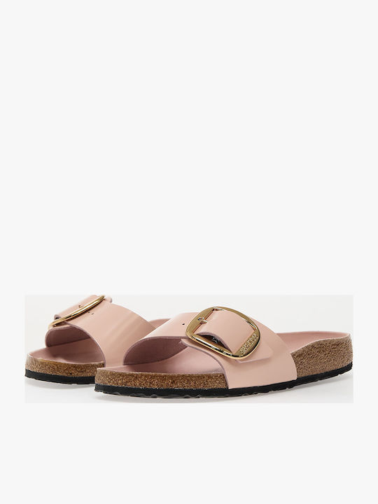 Madrid Big Buckle Leather Women's Flat Sandals in Pink Color Narrow Fit