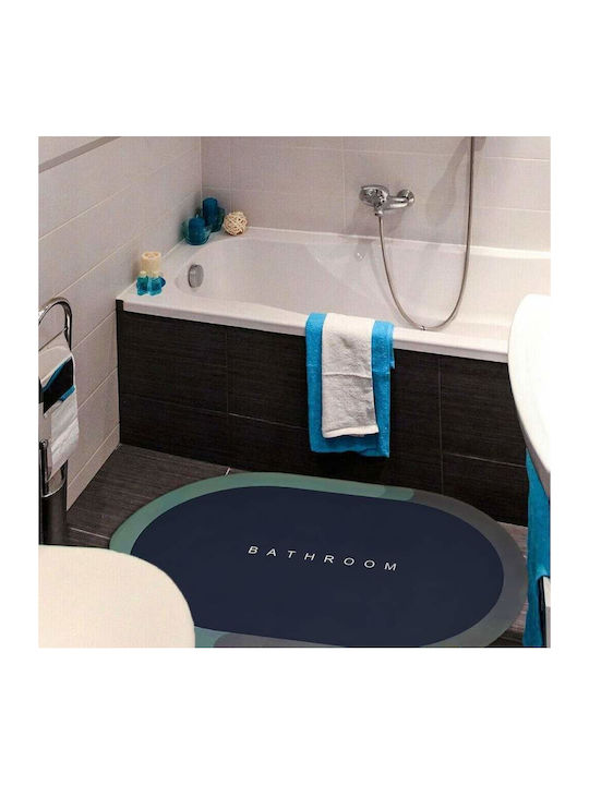 Non-Slip Bath Mat Oval Navy Blue 90x60cm