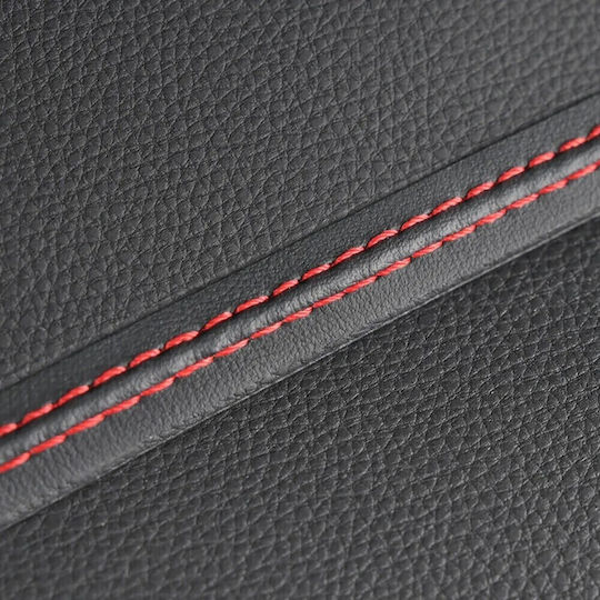 Bandă decorativă interior vehicul 2m lungime din piele ecologică culoare neagră + cusături roșii