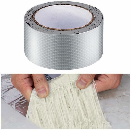 Bandă de etanșare impermeabilă din cauciuc bituminos Siks pentru acoperișuri, fisuri metalice, coșuri de fum, rezistență la apă, acoperire din aluminiu, aderență îmbunătățită, lățime 5cm x lungime 5m, argintiu