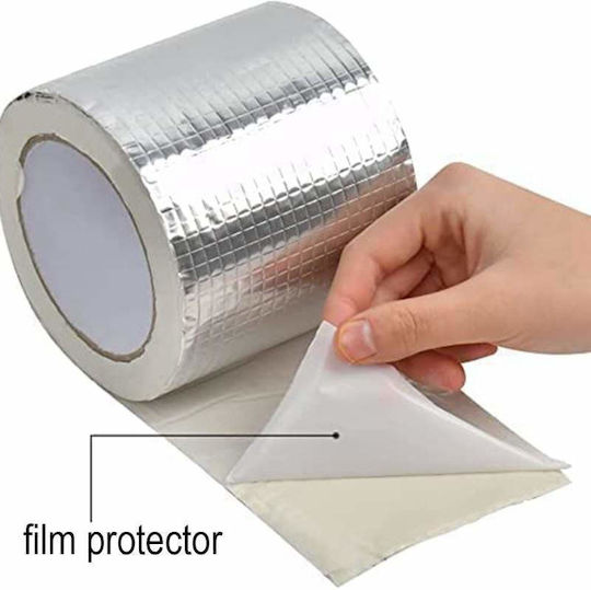 Bandă de etanșare impermeabilă din cauciuc bituminos Siks pentru acoperișuri, etanșare fisuri metalice, coșuri de fum, rezistență la apă, acoperire din aluminiu, aderență îmbunătățită, lățime 15cm x lungime 5m, argintiu