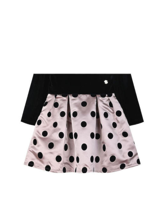 Children's Dress Long Sleeve Velvet Polka Dot Black