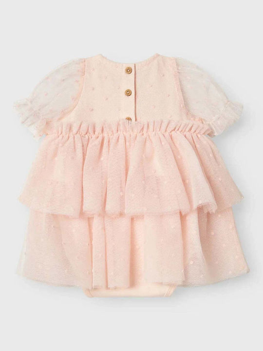 Girls Dress Short Sleeve Tulle for Flower Girl Polka Dot Pink