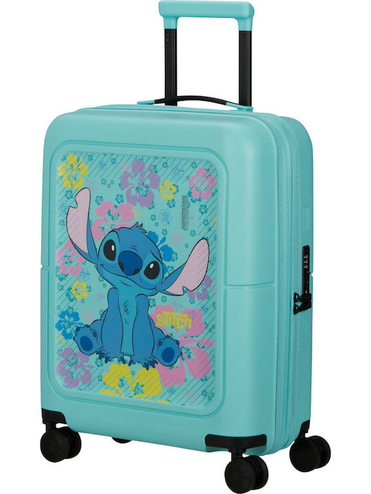 American Tourister Stitch Flowers Kids Cabin Hard Suitcase Blue with 4 Wheels Height 55cm