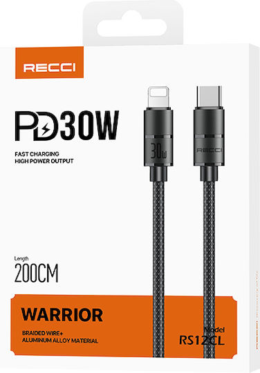 Recci USB-C to Lightning Cable 20W Μαύρο 2m (RS12CL)