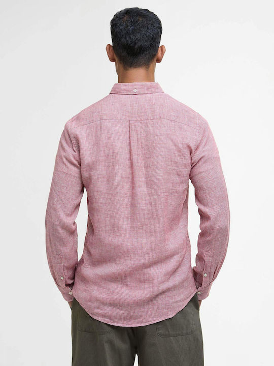 Linton Long Sleeve Linen Checked Shirt Red