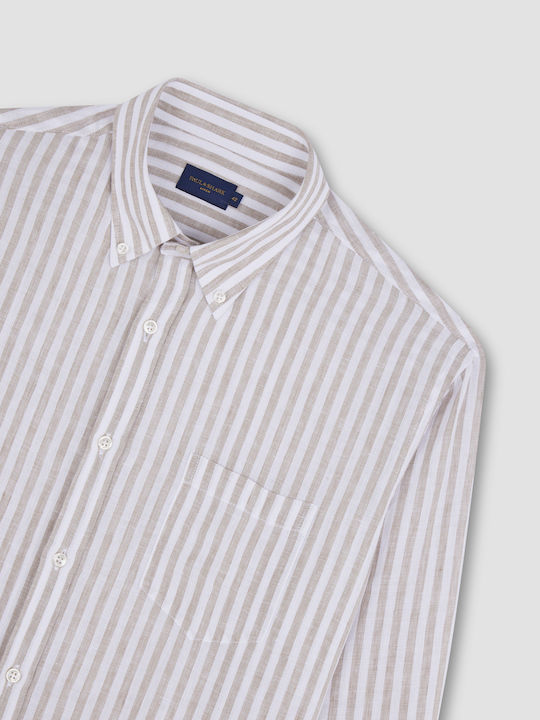 Long-sleeved Linen Shirt Striped White/Beige