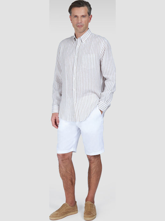 Long-sleeved Linen Shirt Striped White/Beige