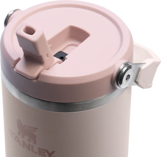 Stanley Iceflow Flip Straw Glass Thermos Stainless Steel BPA Free 890ml Rose Quartz with Straw and Handle