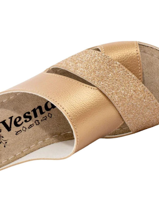 Leather Women's Flat Sandals Anatomic in Gold Color