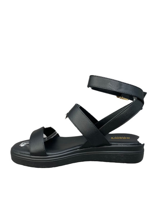 Flache Sandalen für Damen mit Riemen in Schwarz Farbe