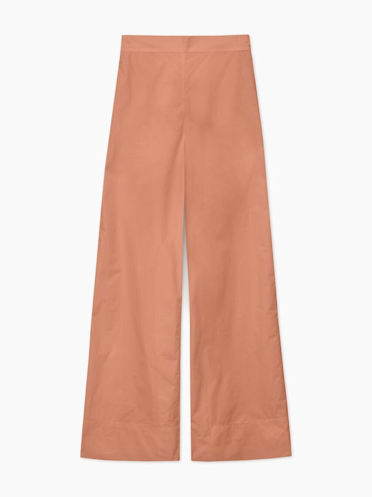 Women's Fabric Trousers with Elastic in Wide Line Orange