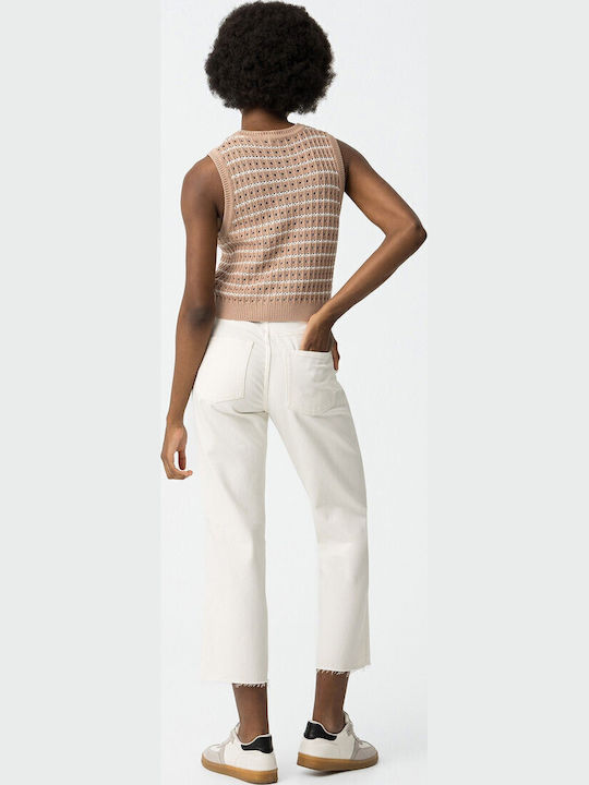 High Waist Women's Jean Trousers in Straight Line White