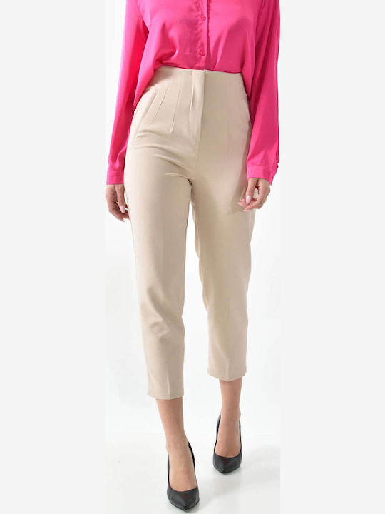 Damen Hoch tailliert Stoff Hose Beige