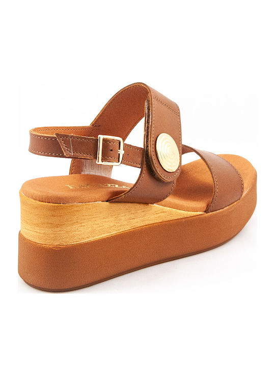 Women's Leather Ankle Strap Platforms Tabac Brown