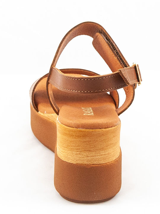 Women's Leather Ankle Strap Platforms Tabac Brown