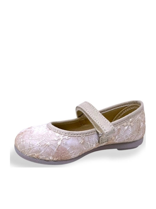 Kids Anatomic Leather Ballerinas with Hoop & Loop Closure Beige