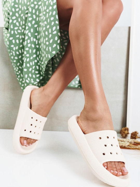 Beige Beach Flip Flops with Perforated Strap