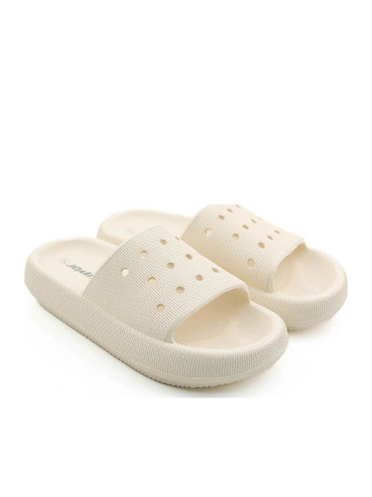 Beige Beach Flip Flops with Perforated Strap