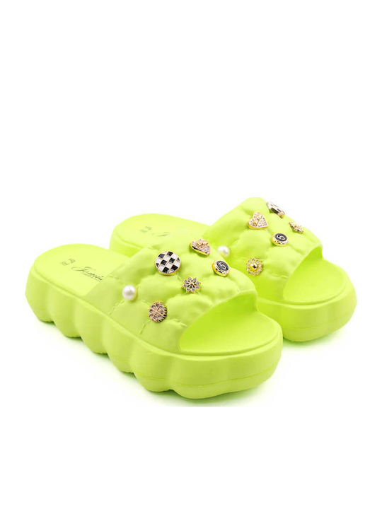 Women's Flip Flops with Green Platform Style