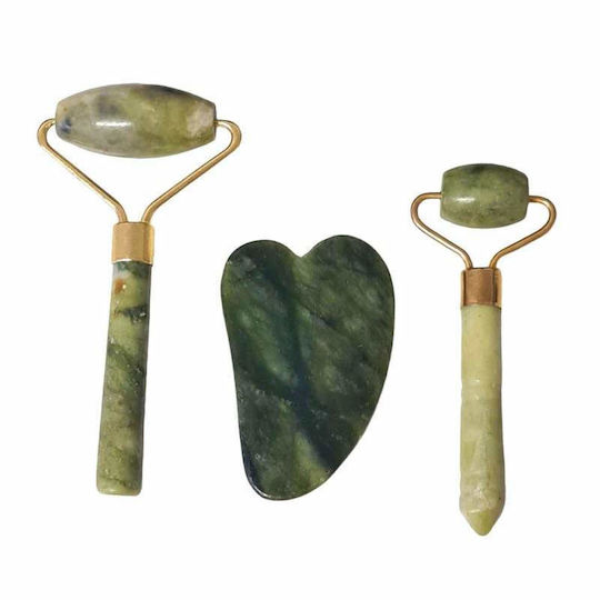 Rolă Facială și Instrument Gua Sha din Jad 3 Bucăți