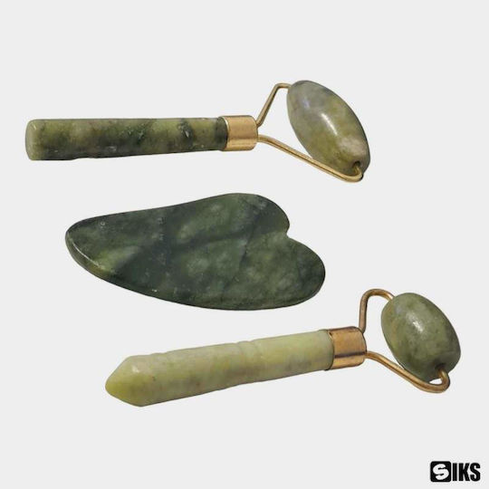 Rolă Facială și Instrument Gua Sha din Jad 3 Bucăți