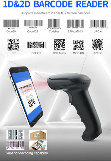 Gtcodestar Преносим скенер Безжичен с Възможност за Четене на 2D и QR Баркодове