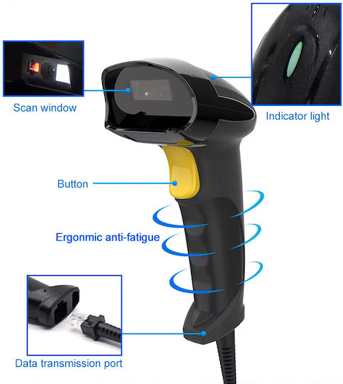 Gtcodestar Scanner Χειρός Ενσύρματο με Δυνατότητα Ανάγνωσης 2D και QR Barcodes