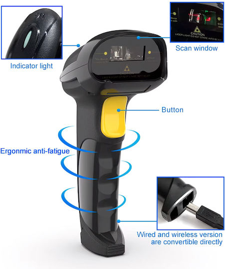 Gtcodestar Scanner Χειρός Ασύρματο με Δυνατότητα Ανάγνωσης 1D Barcodes