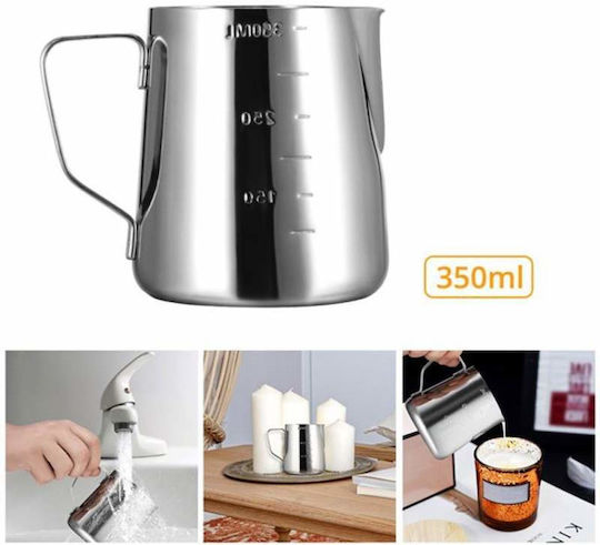Siks Cana Gradată pentru Lapte, Pitcher pentru Spumare Lapte, Stil Barista Cappuccino, Mâner, 350 ml, Oțel Inoxidabil