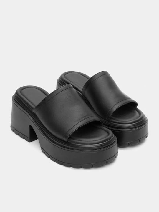 Mules with Chunky High Heel in Black Color