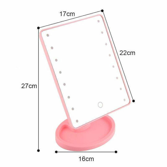 Oglindă de machiaj cu lumină 16x16cm Roz