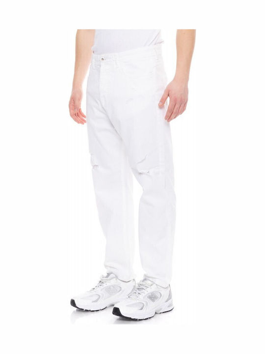 Teddy Men's Jeans Pants Elastic White