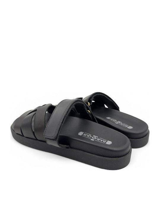 Leder Flache Sandalen für Damen in Schwarz Farbe