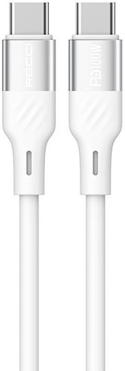 Recci USB 2.0 Cable USB-C male - USB-C 100W PD Λευκό 1.5m RS22CC