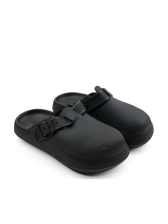 Black Clogs Adjustable Strap Embossed Texture