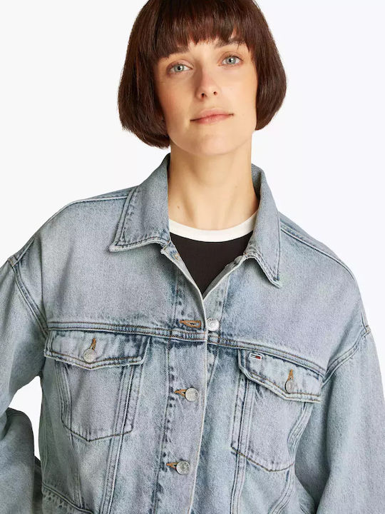 Zuschneiden Damen Jeansjacke Light Blue