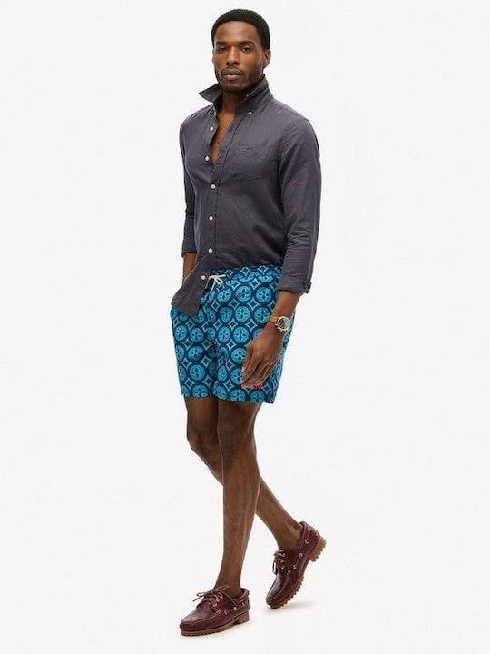 D3 Ovin Men's Swimwear Shorts Blue with Patterns