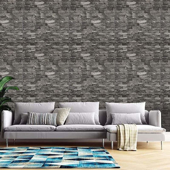 3d Self-adhesive Wallpaper Siks Stone Relief Pattern Gray Modern Design Water-resistant Easy To Clean Dimensions 77x70cm