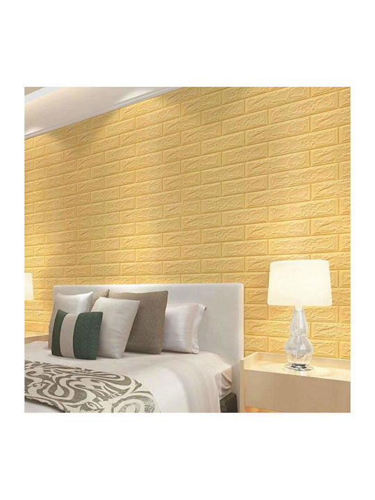 Tapet 3D autoadeziv model cărămidă Siks relief galben deschis design modern rezistent la apă ușor de curățat dimensiuni 77x70cm