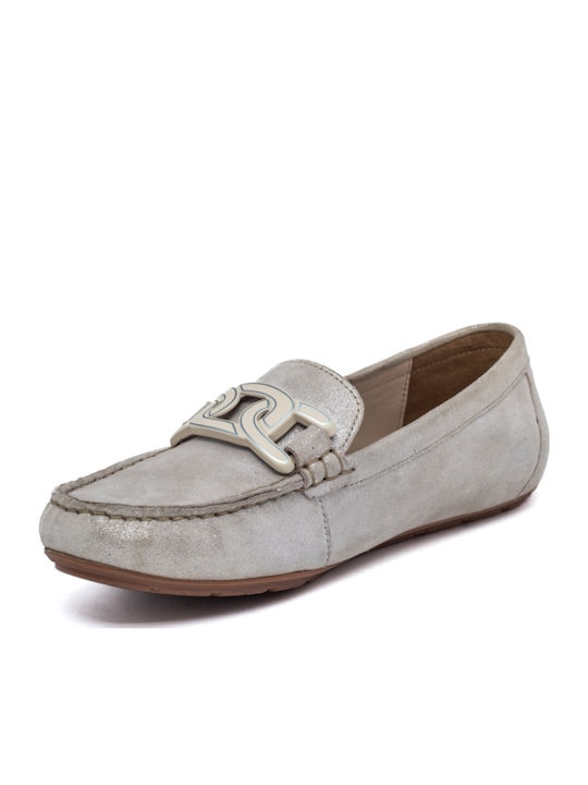 Leather Women's Moccasins in Beige Color